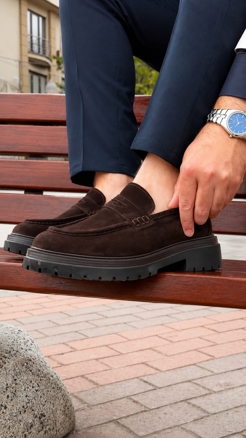 HolloShoe Espresso Brown Suede Penny Loafers