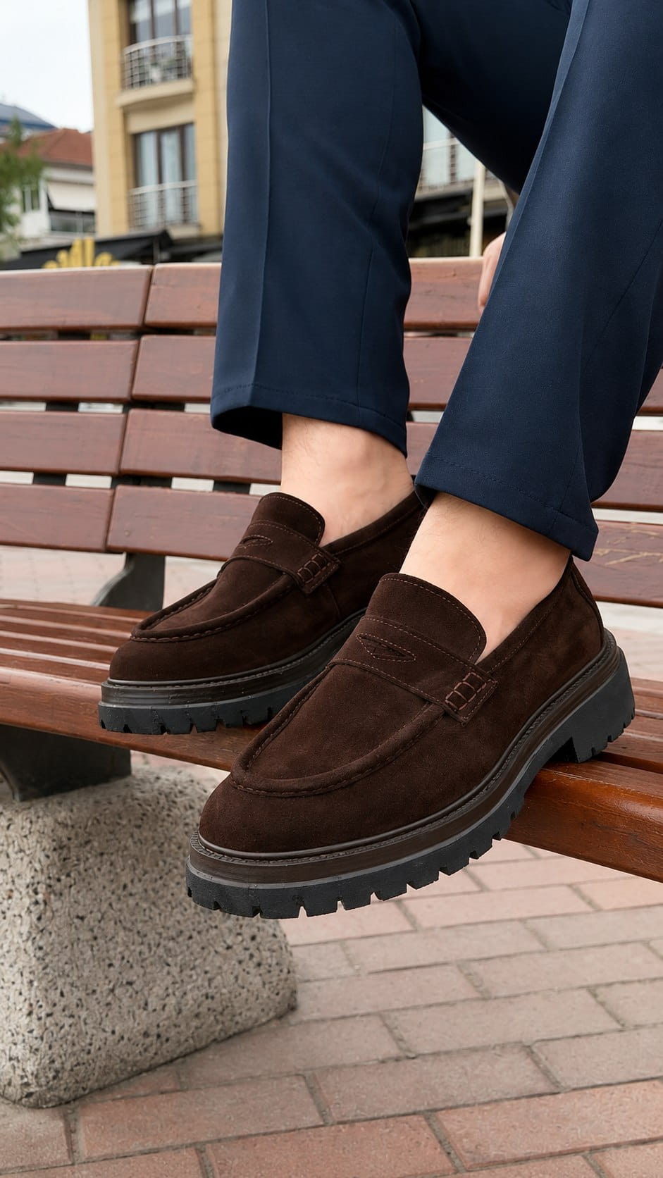 HolloShoe Espresso Brown Suede Penny Loafers