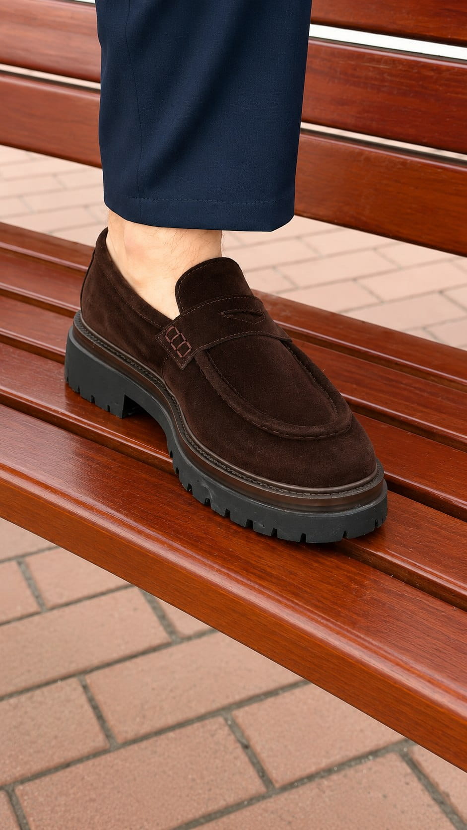 HolloShoe Espresso Brown Suede Penny Loafers