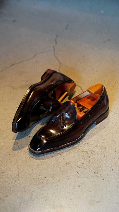 HolloShoe Hand-Made Dark Brown Leather Tassel Loafers