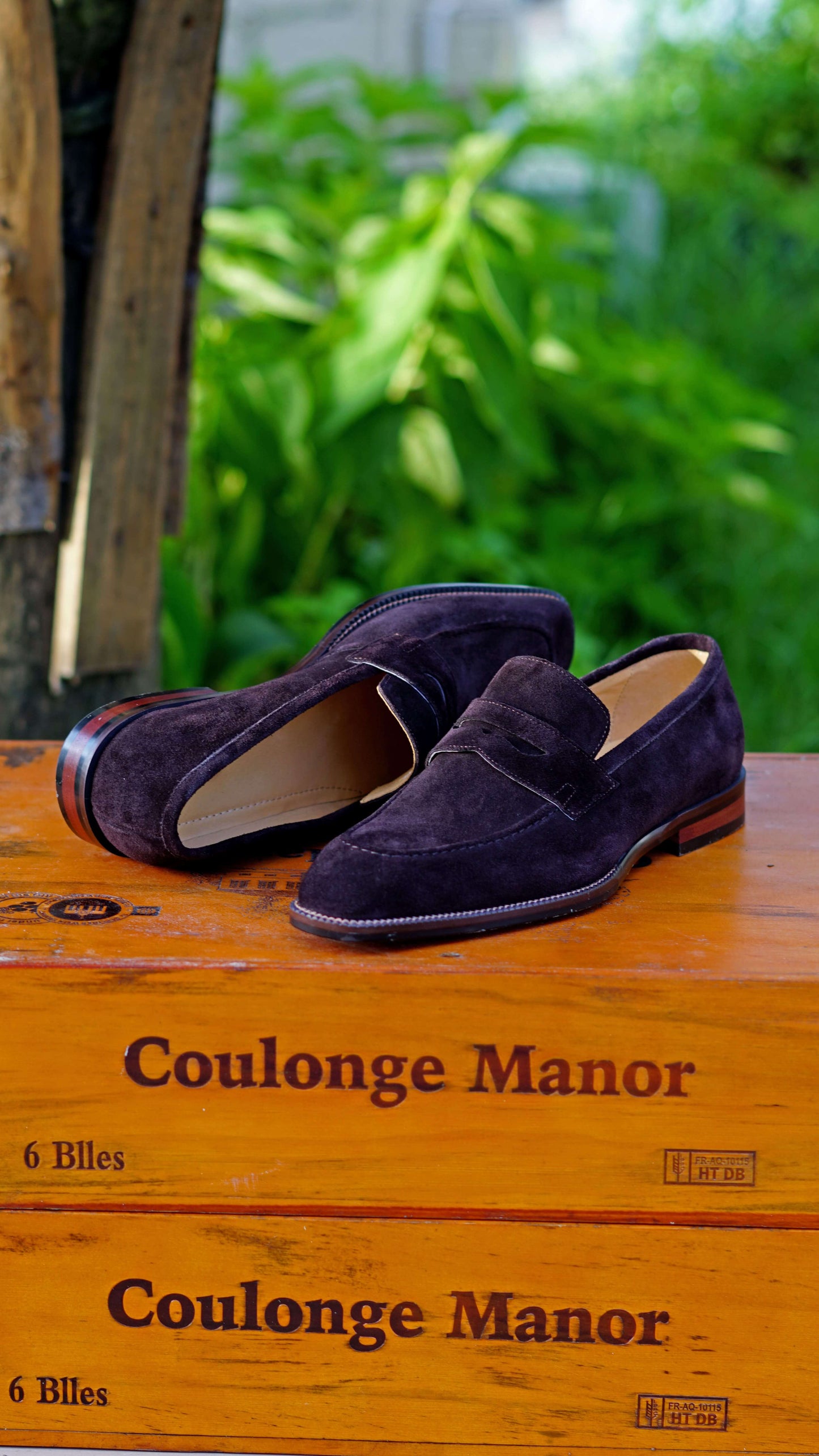 HolloShoe Hand-Made Dark Brown Suede Penny Loafers