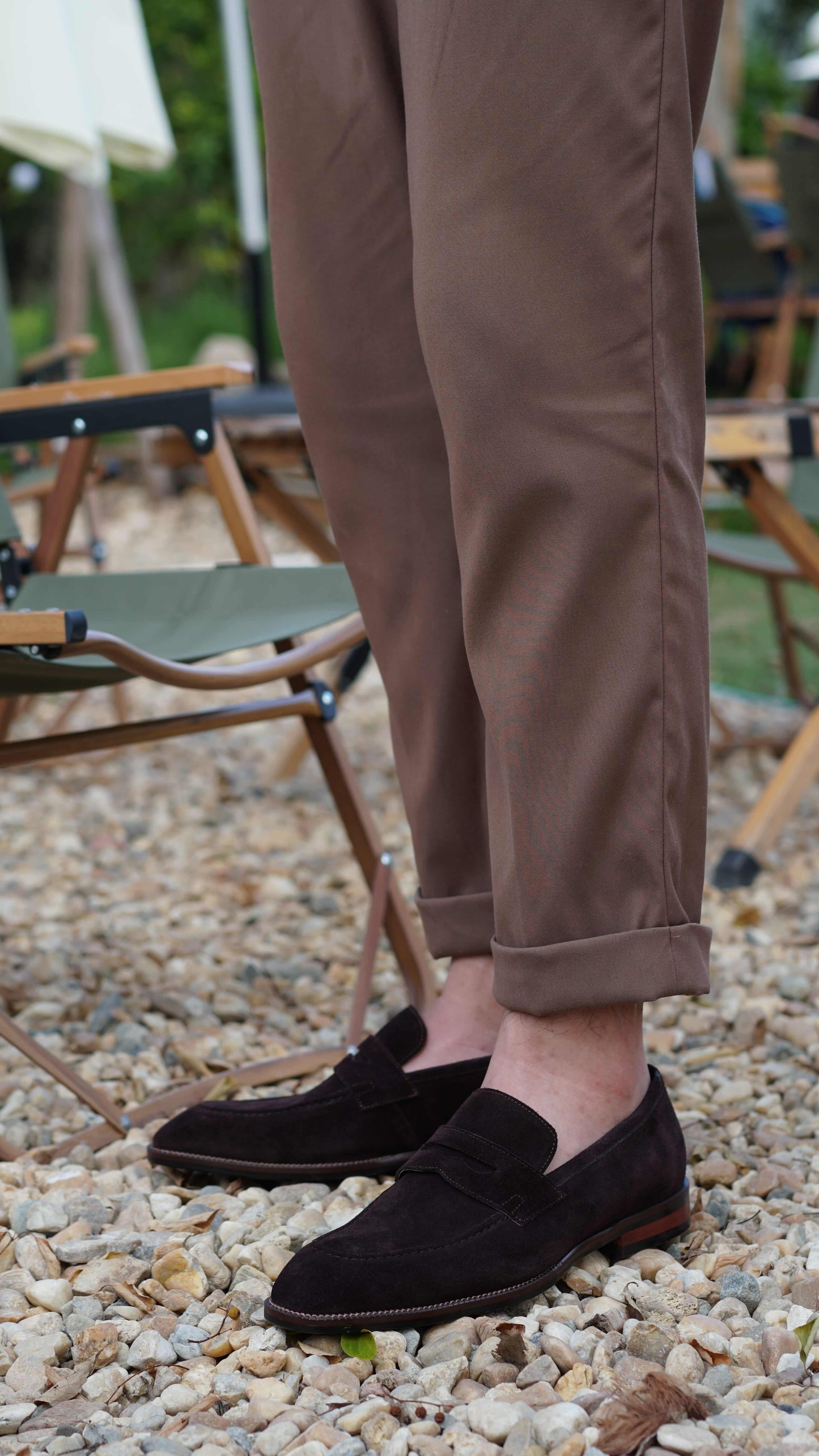 HolloShoe Hand-Made Dark Brown Suede Penny Loafers