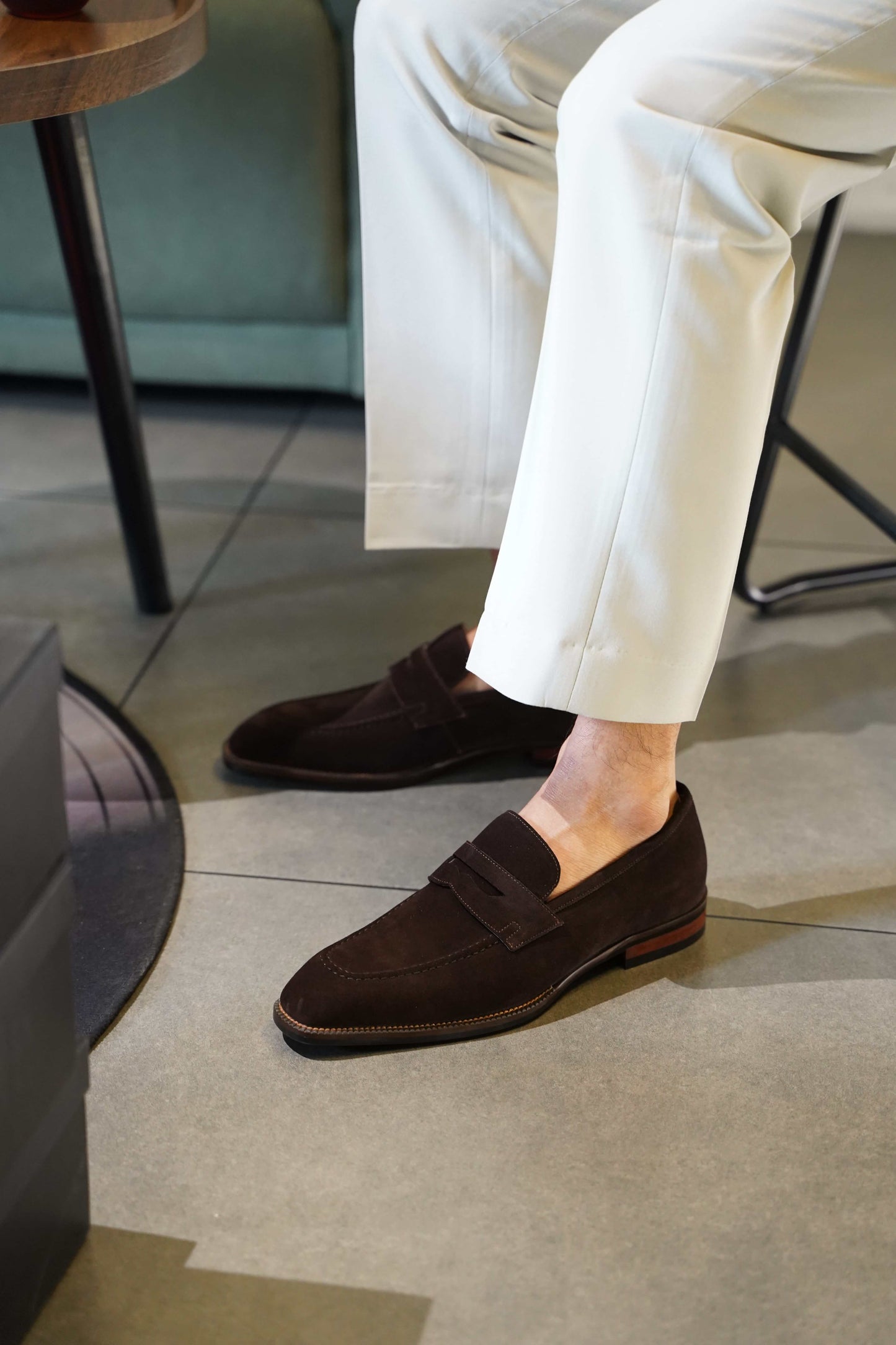 HolloShoe Hand-Made Dark Brown Suede Penny Loafers