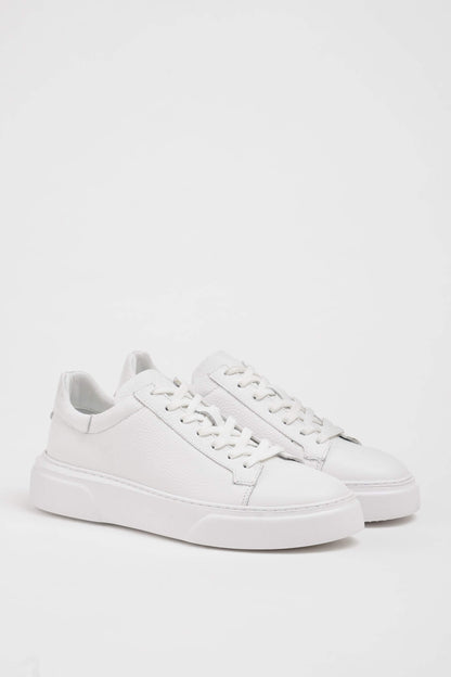 HolloShoe All White Grained Leather Sneakers - Minimalist Style – pair on a white background, showcasing rich black leather and sleek silhouette.