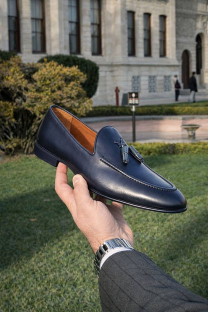 HolloShoe Artisan  Midnight Blue Smooth-Grain Men's Tassel Loafers