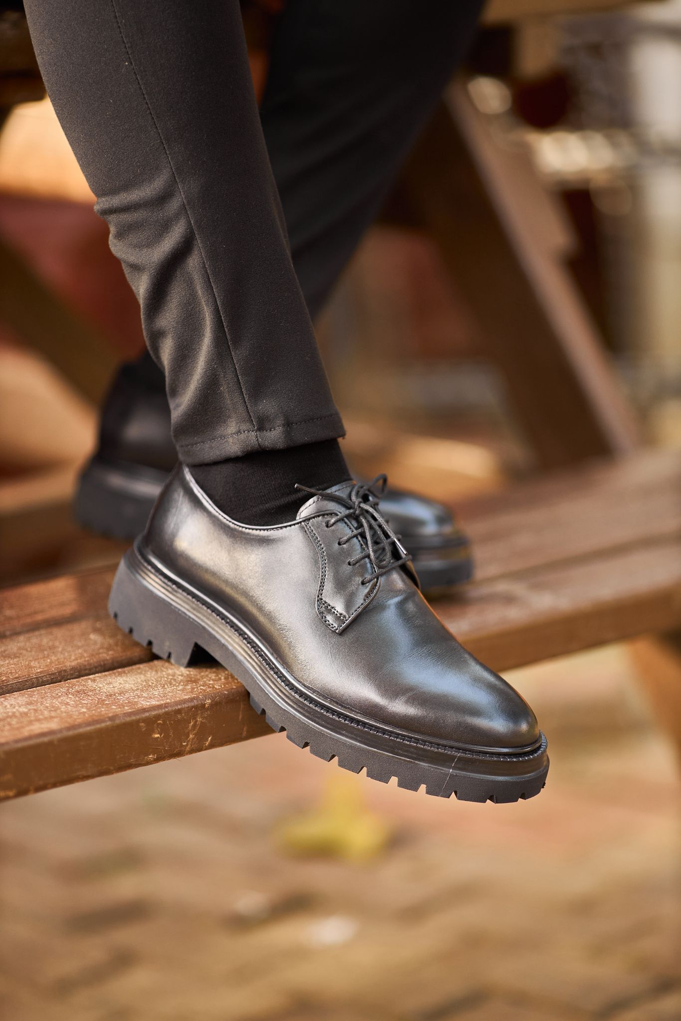 HolloShoe Classic Black Platform Derby Shoes