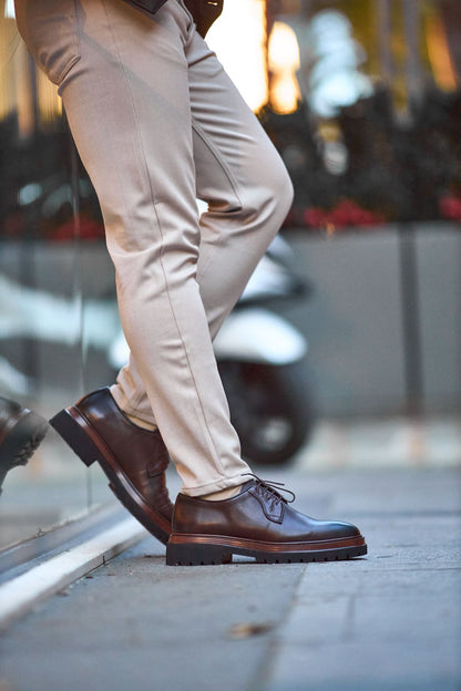 The HolloShoe Classic Brown Platform Derby Shoes | Polished Leather Lug Sole Hybrid