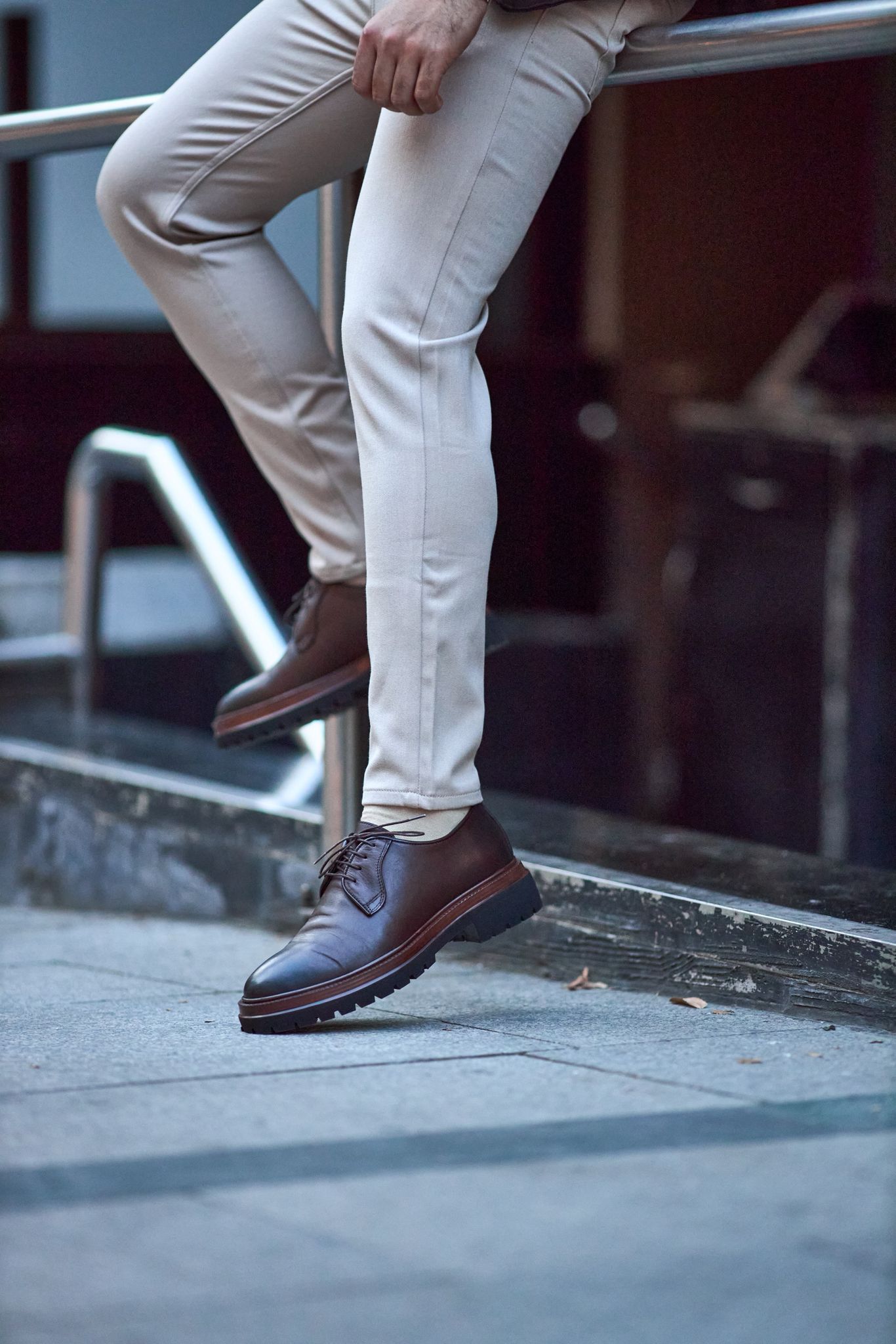 The HolloShoe Classic Brown Platform Derby Shoes | Polished Leather Lug Sole Hybrid