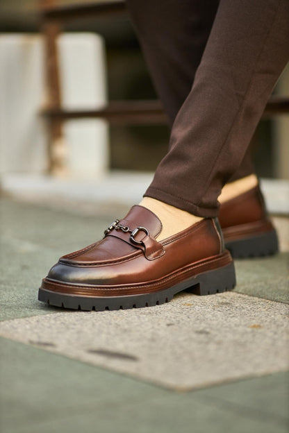 HolloShoe Regent Brown Leather Horsebit Loafer - Lug Sole
