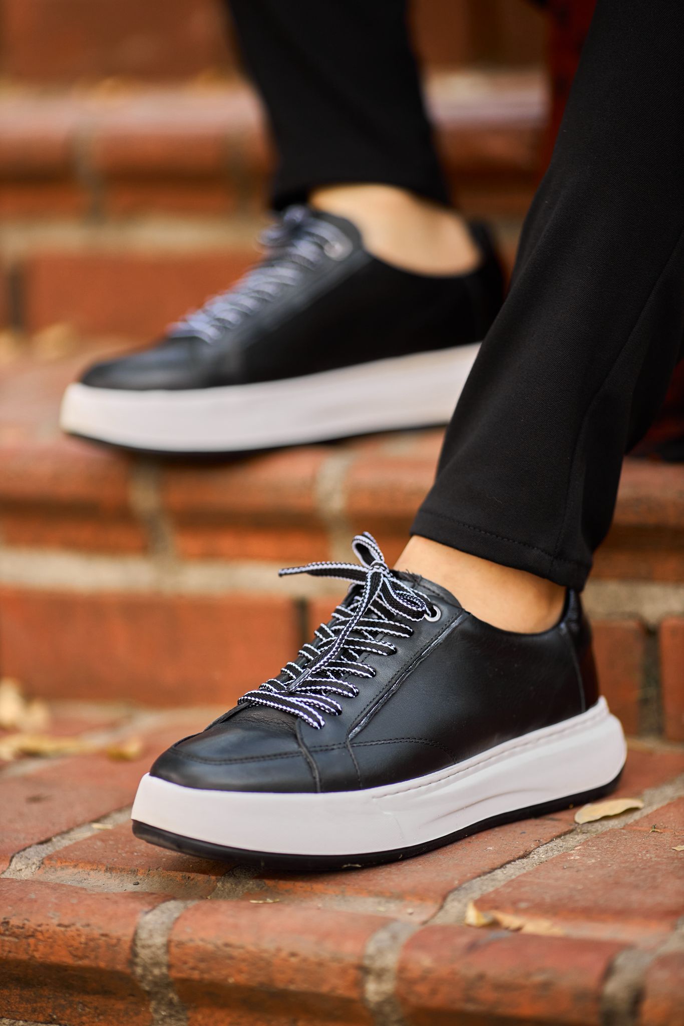 HolloShoe Tempo Black Leather Low-Top Sneaker