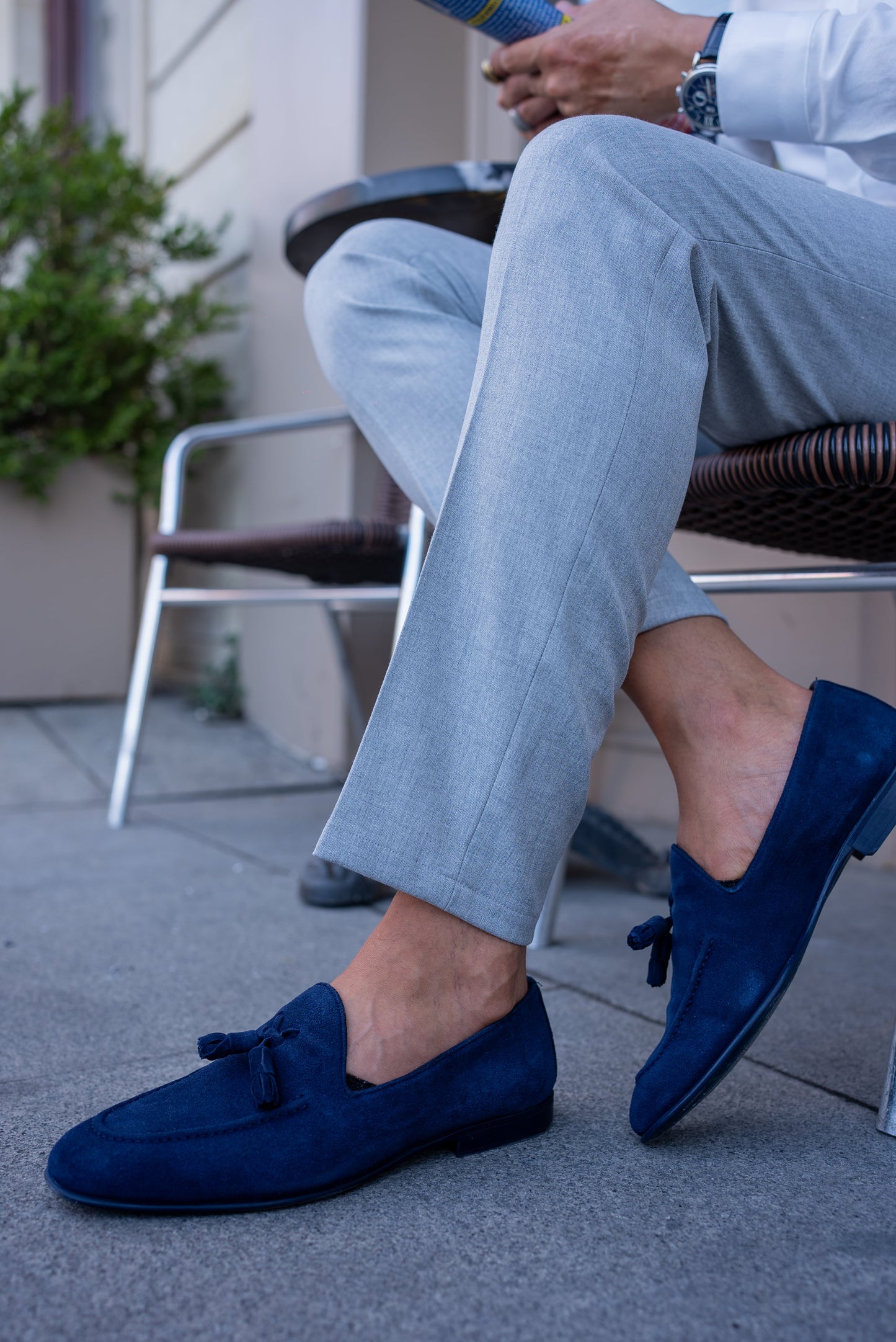 Suede Blue Tassel Loafers from Holloshoe