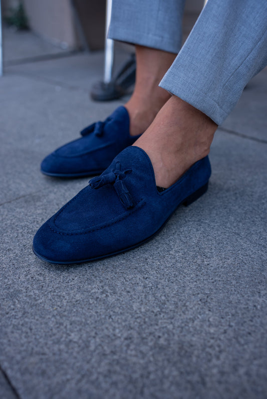 Suede Blue Tassel Loafers from Holloshoe