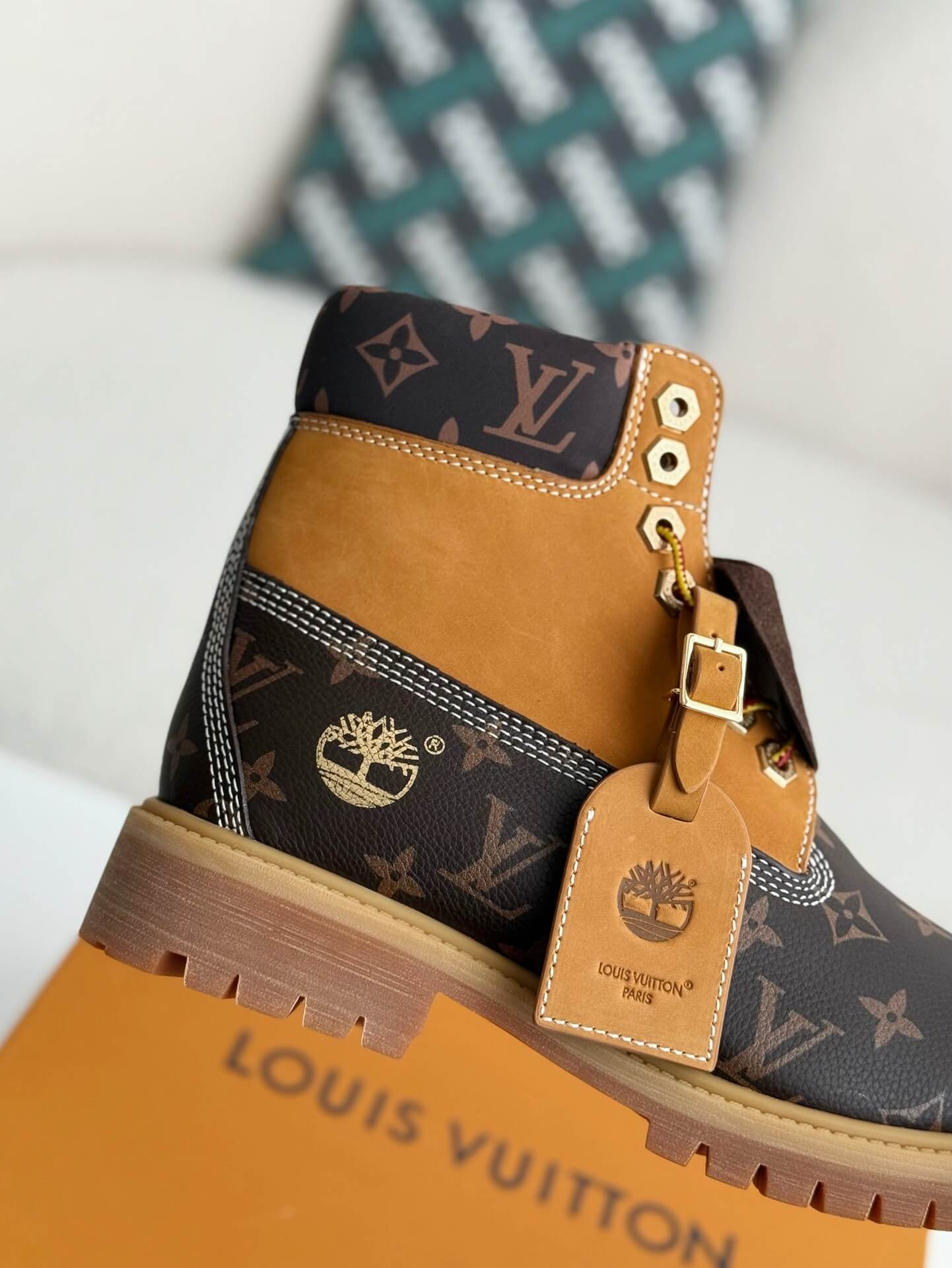 LV x Timberland 6-In High End Ankle Wheat Monogram Custom Boot