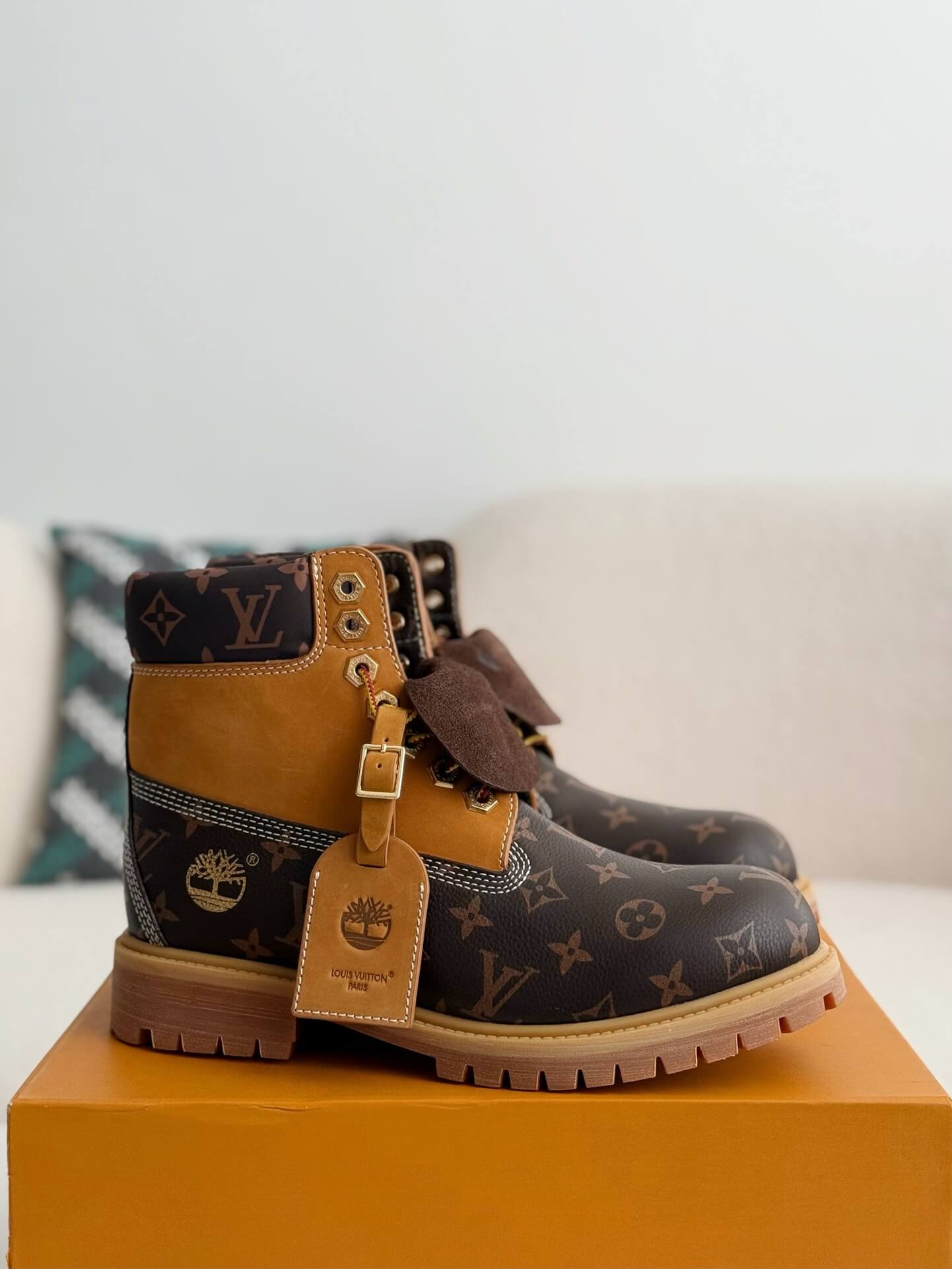 LV x Timberland 6-In High End Ankle Wheat Monogram Custom Boot