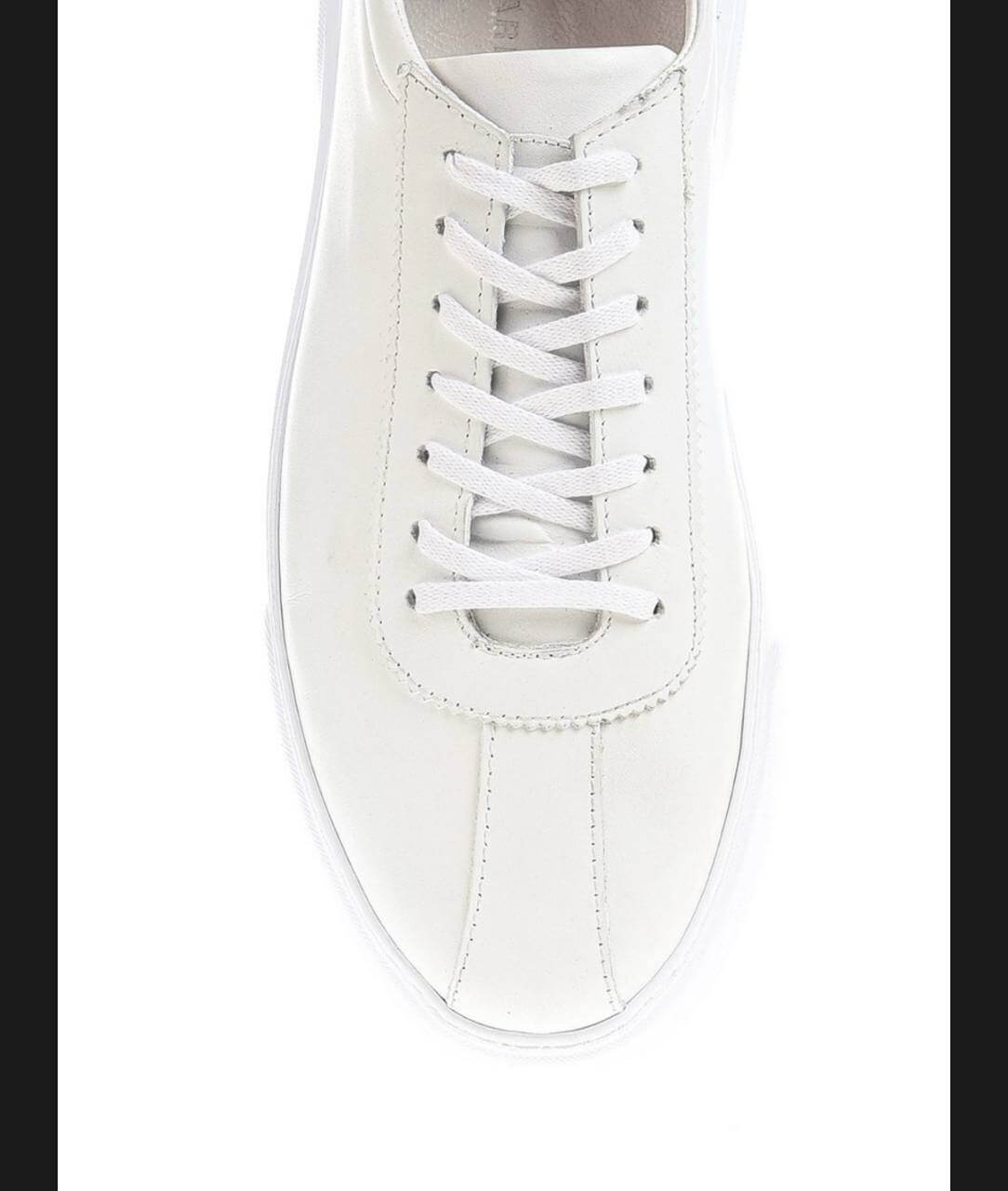 Lamar White Leather Sneakers - Timeless & Versatile Style – close-up top-down view, highlighting the white laces and sleek floater leather.