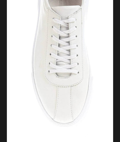 Lamar White Leather Sneakers - Timeless & Versatile Style – close-up top-down view, highlighting the white laces and sleek floater leather.
