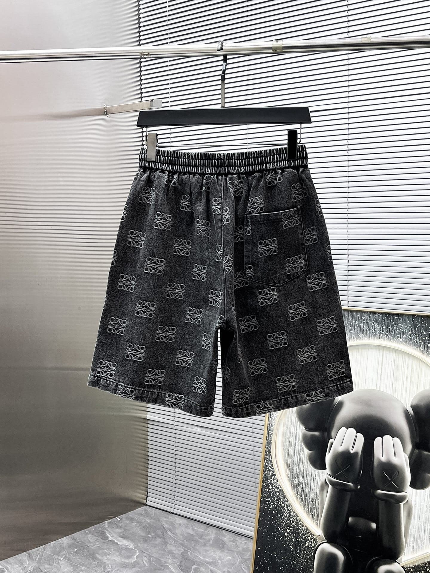 Loewe Allover Anagram Denim Set - Charcoal Black Short-Sleeved Shirt & Shorts Co-ord Set