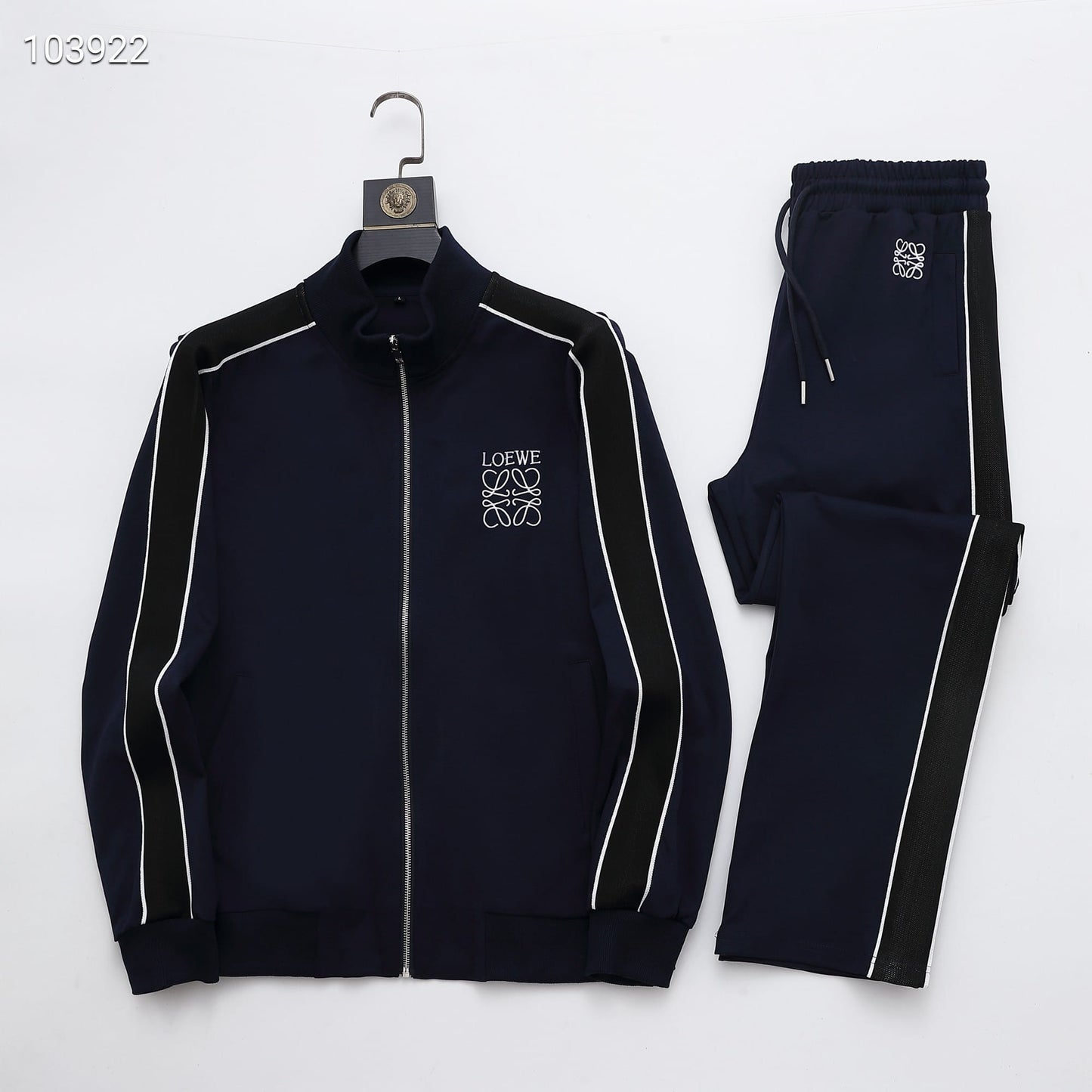 Loewe Anagram Tracksuit Set - Navy Blue Technical Knit Zip Jacket & Pants