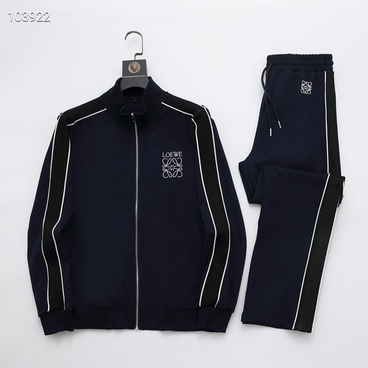 Loewe Anagram Tracksuit Set - Navy Blue Technical Knit Zip Jacket & Pants