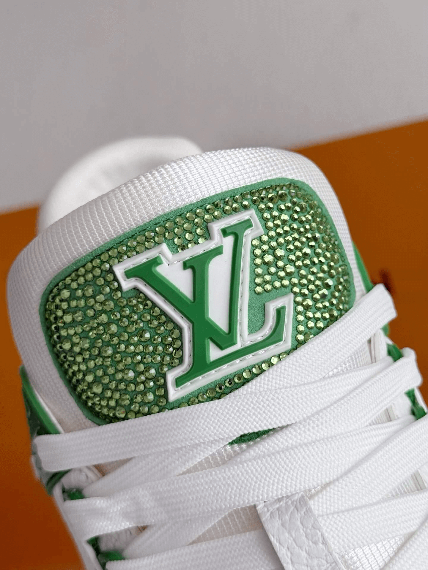 Loius Vuitton LV Swarovski Crystals & Monogram-Embossed Green Low Top Trainer Sneakers