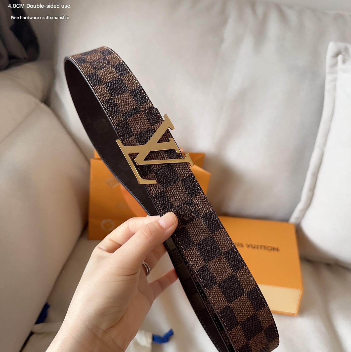 Louis Vuitton LV Initiales 40mm Reversible Belt Damier Ebene Gold Hardware