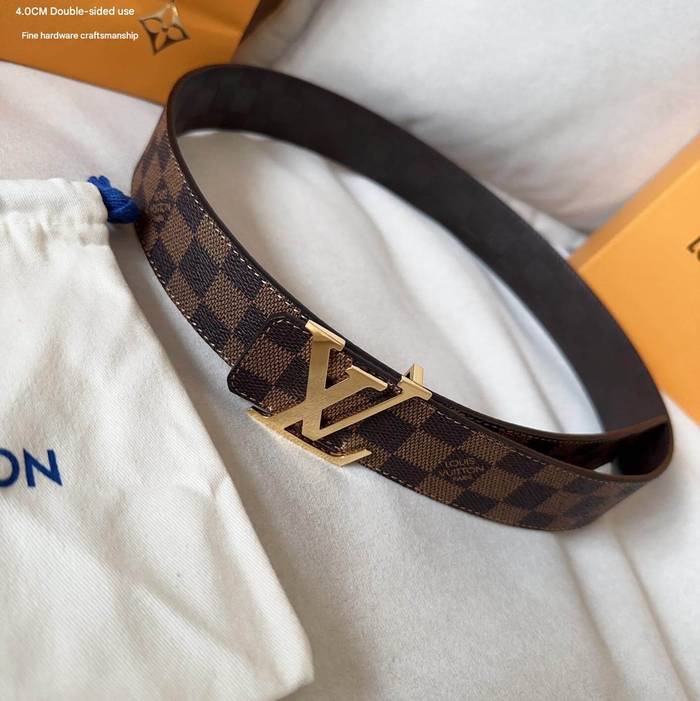 Louis Vuitton LV Initiales 40mm Reversible Belt Damier Ebene Gold Hardware