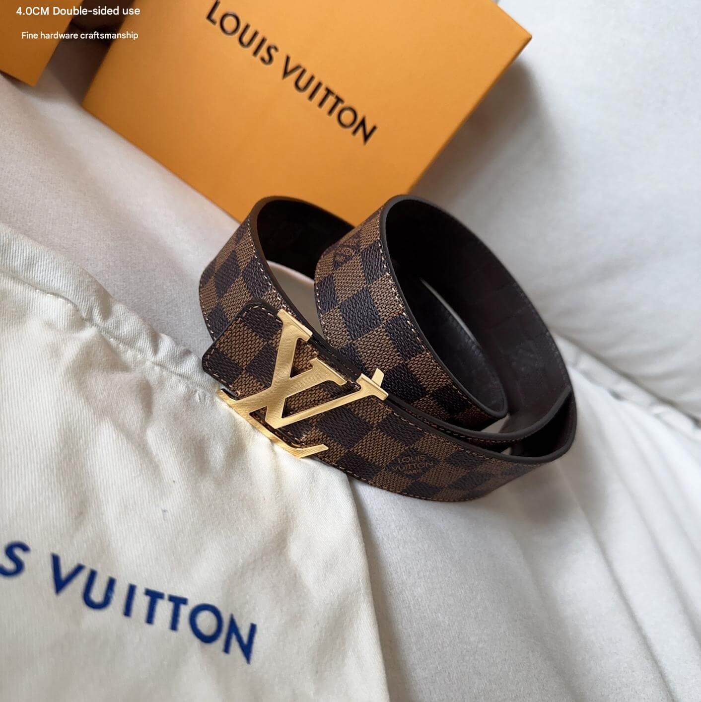 Louis Vuitton LV Initiales 40mm Reversible Belt Damier Ebene Gold Hardware