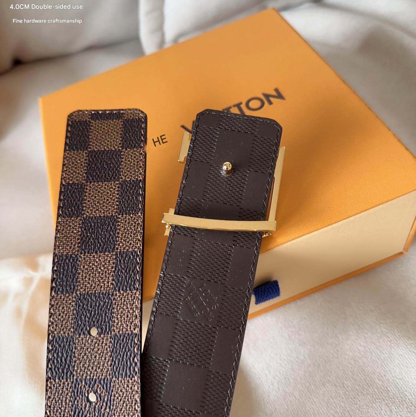 Louis Vuitton LV Initiales 40mm Reversible Belt Damier Ebene Gold Hardware