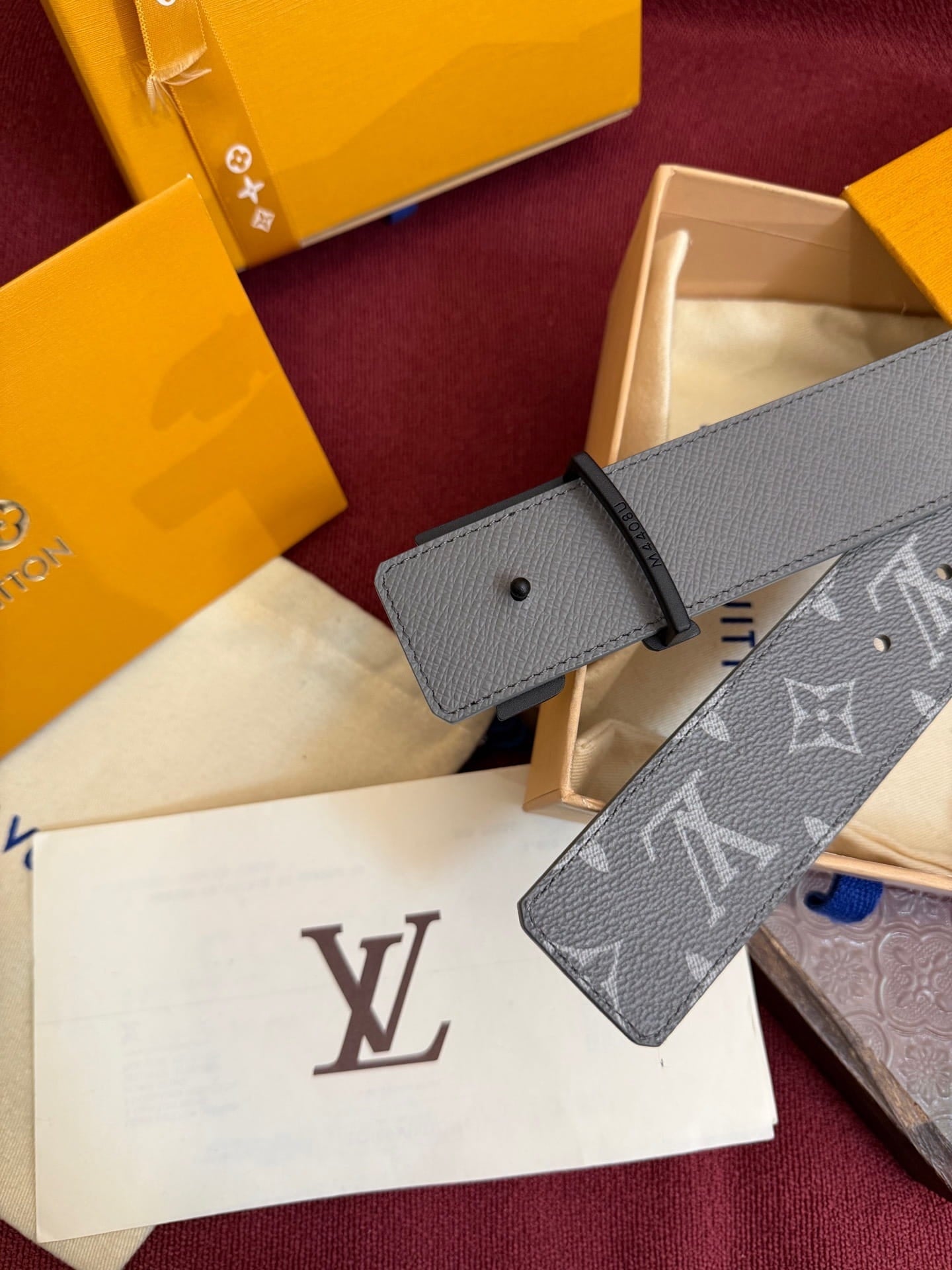 Louis Vuitton Anthracite Grey Monogram Taurillon 40mm Reversible Belt - Engraved Matte Black Buckle