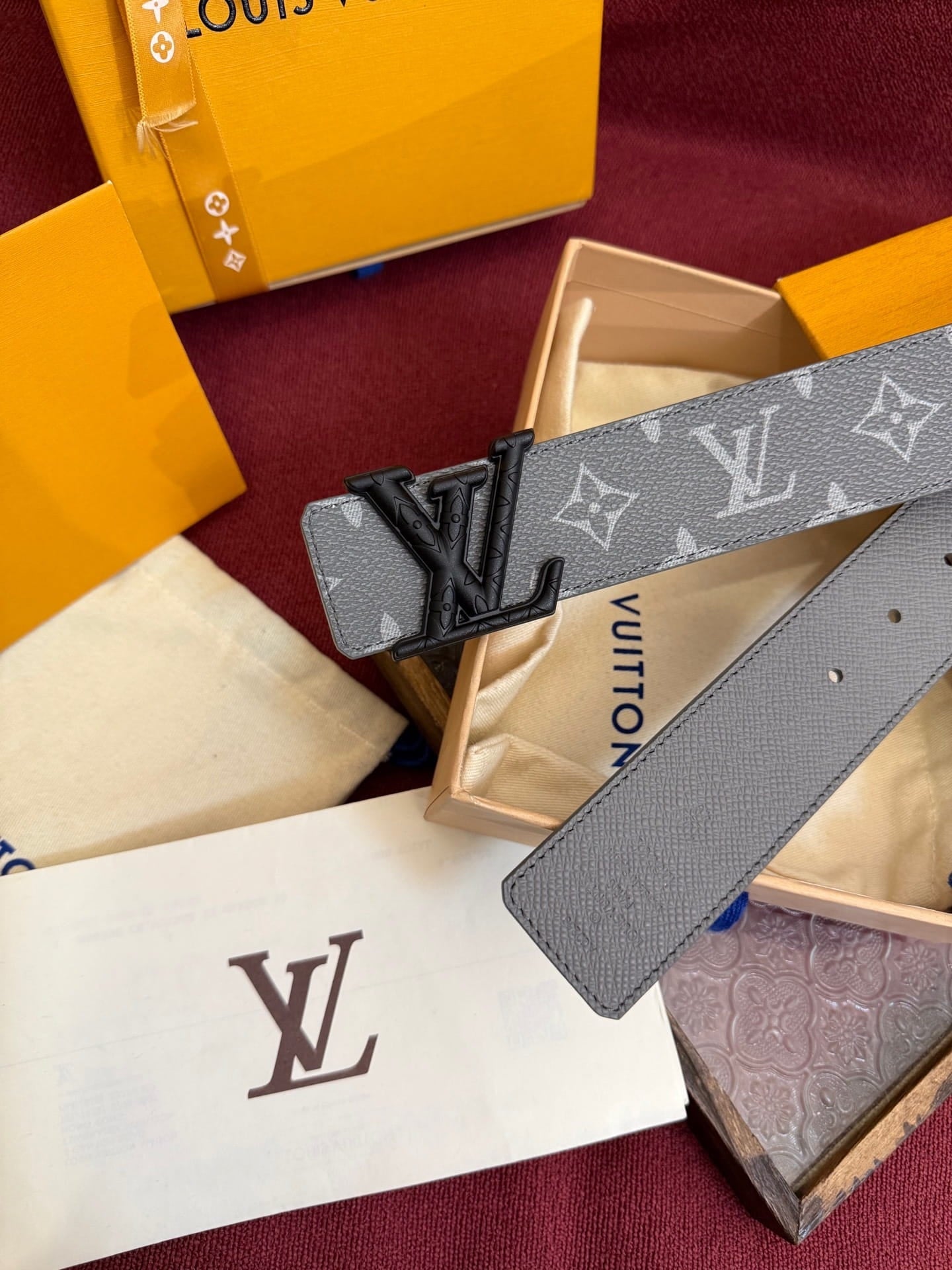 Louis Vuitton Anthracite Grey Monogram Taurillon 40mm Reversible Belt - Engraved Matte Black Buckle
