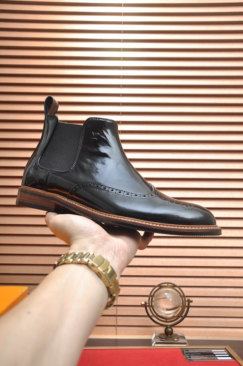 Louis Vuitton Chelsea Boot – Black Brogue Patent Leather