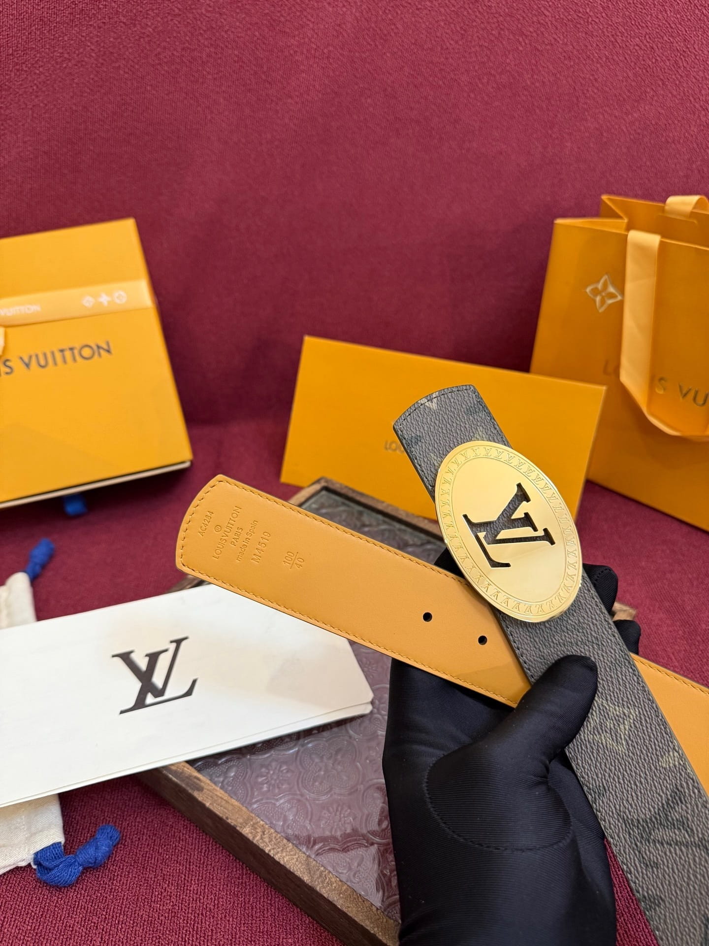 Louis Vuitton Eclipse Monogram Heritage 40mm Reversible Belt - Oval Gold Buckle