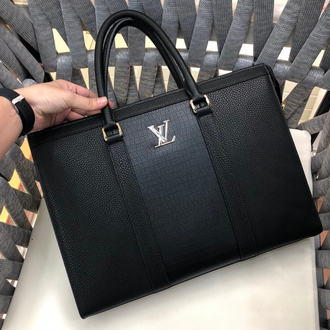 Louis Vuitton LV Armand Briefcase - Black Taurillon & Crocodile Leather