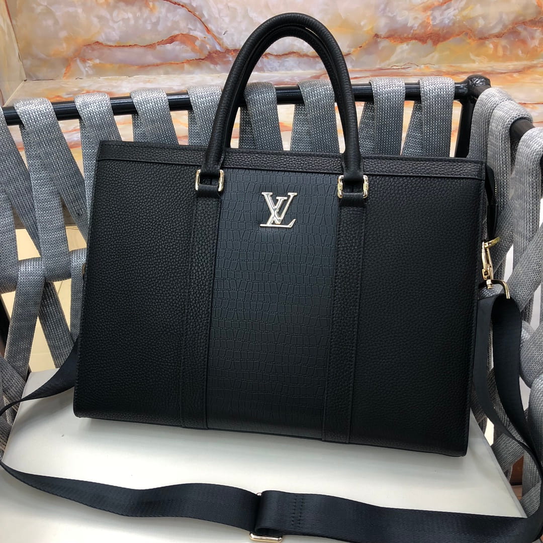 Louis Vuitton LV Armand Briefcase - Black Taurillon & Crocodile Leather