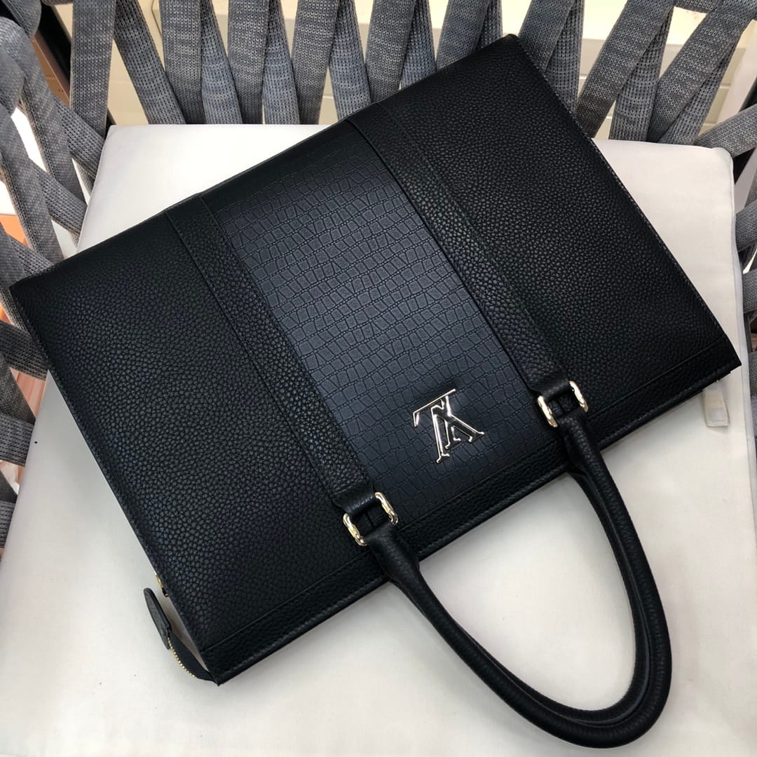 Louis Vuitton LV Armand Briefcase - Black Taurillon & Crocodile Leather