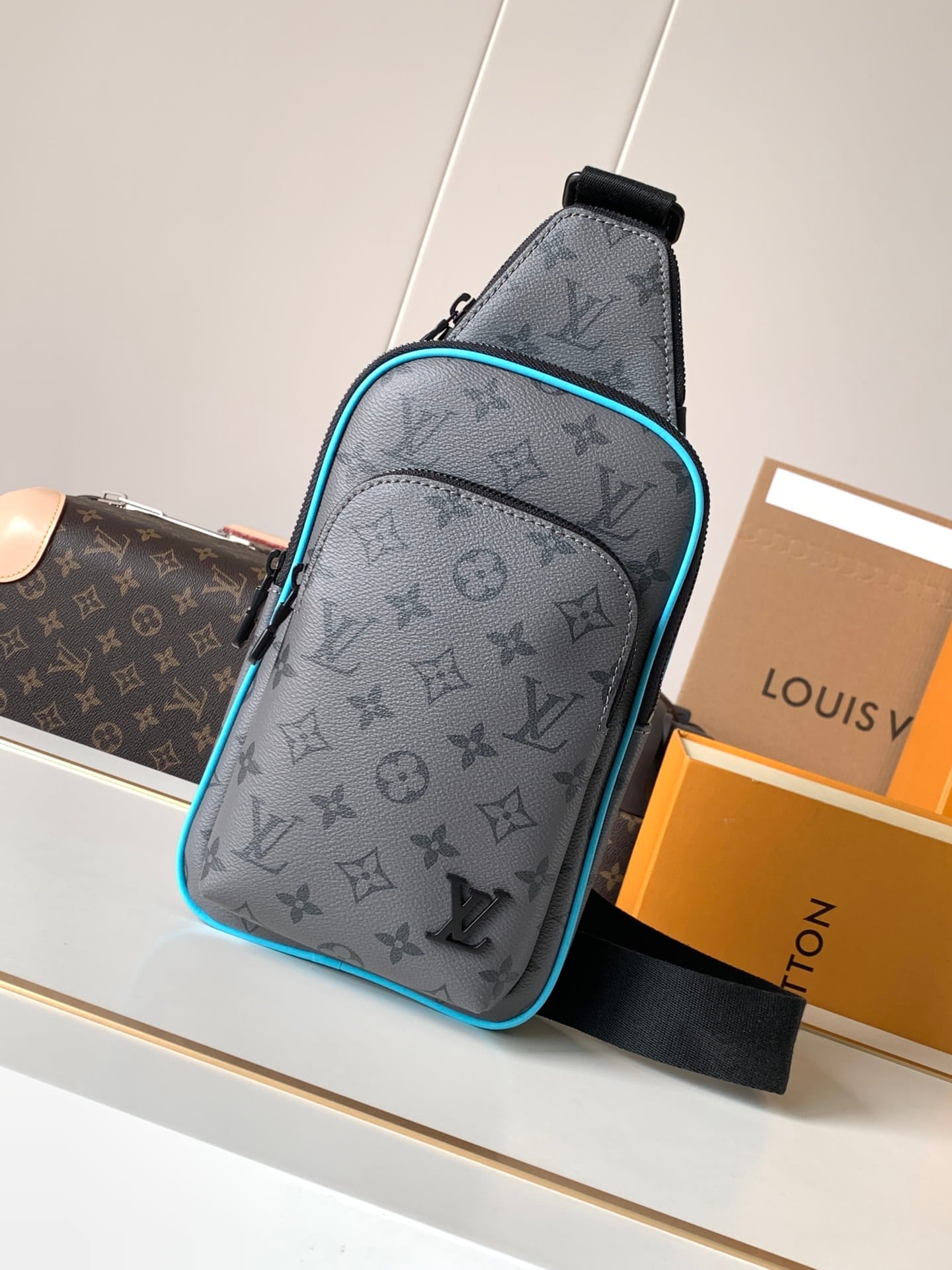 Louis Vuitton LV Avenue Slingbag PM - Monogram Eclipse Canvas Turquoise Piping