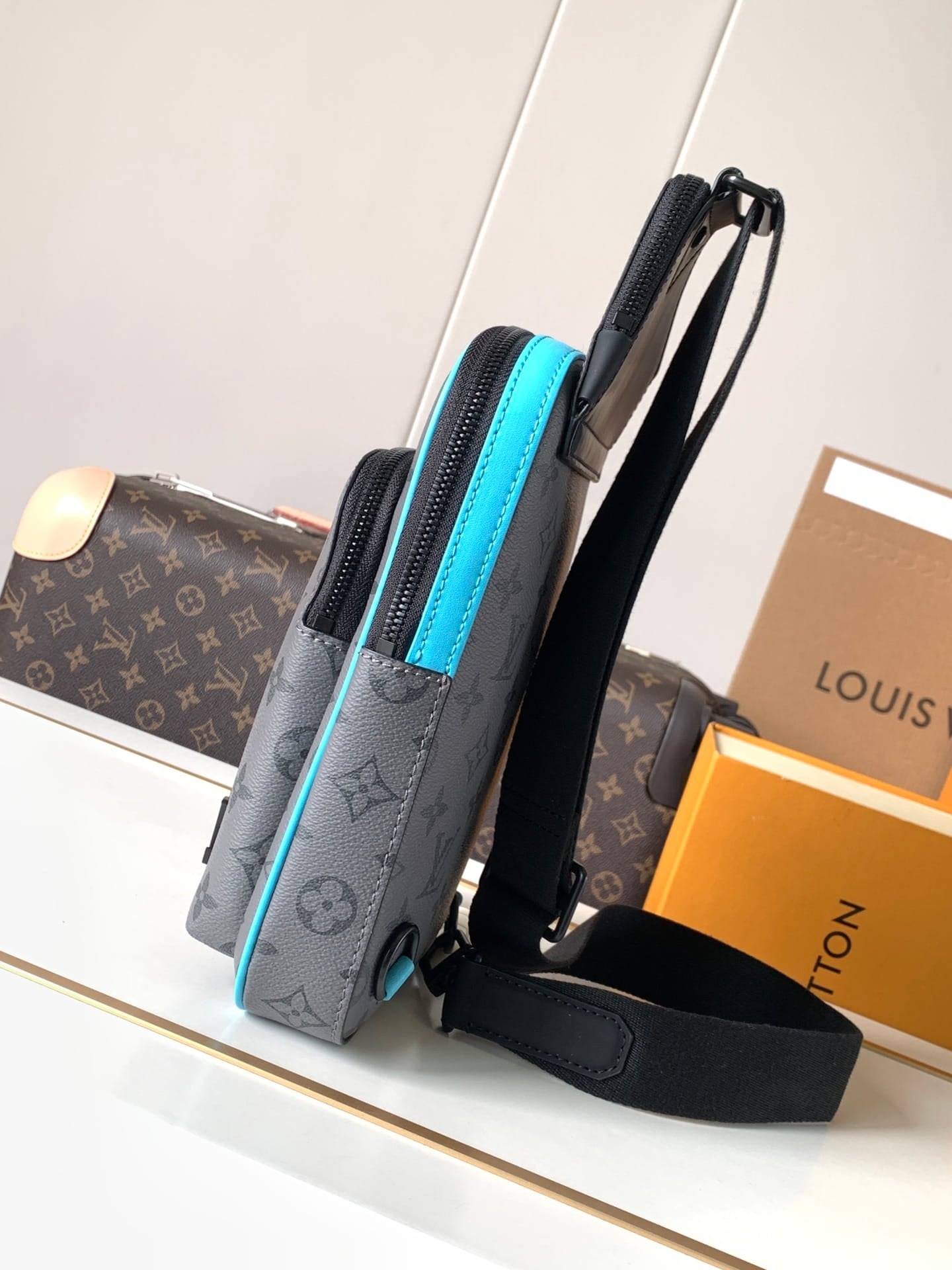 Louis Vuitton LV Avenue Slingbag PM - Monogram Eclipse Canvas Turquoise Piping