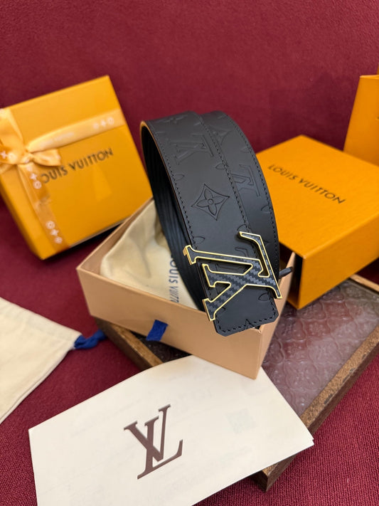 Louis Vuitton LV Black Monogram Taurillon 40mm Reversible Belt - Carbon Fiber & Gold Buckle