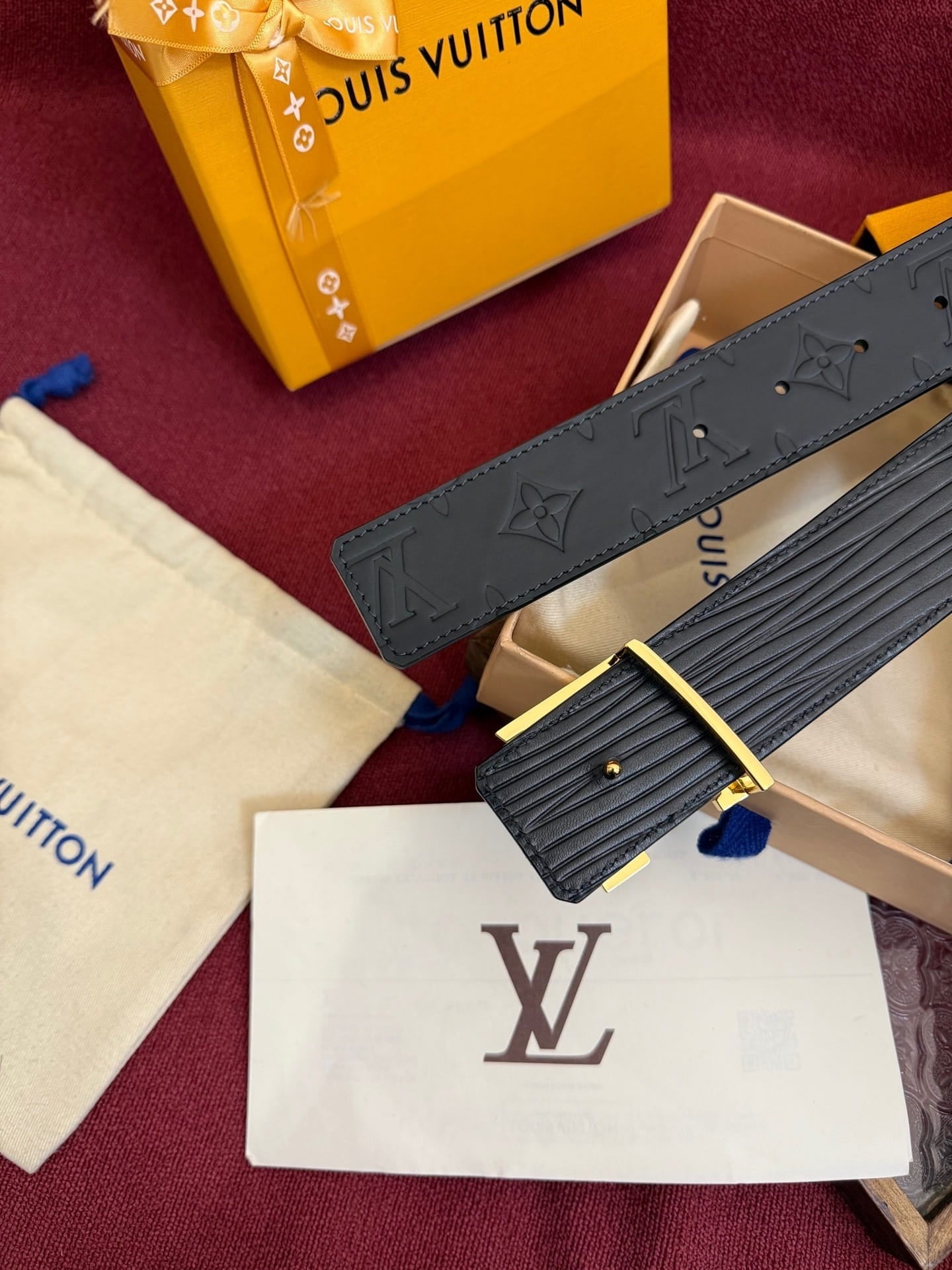 Louis Vuitton LV Black Monogram Taurillon 40mm Reversible Belt - Carbon Fiber & Gold Buckle
