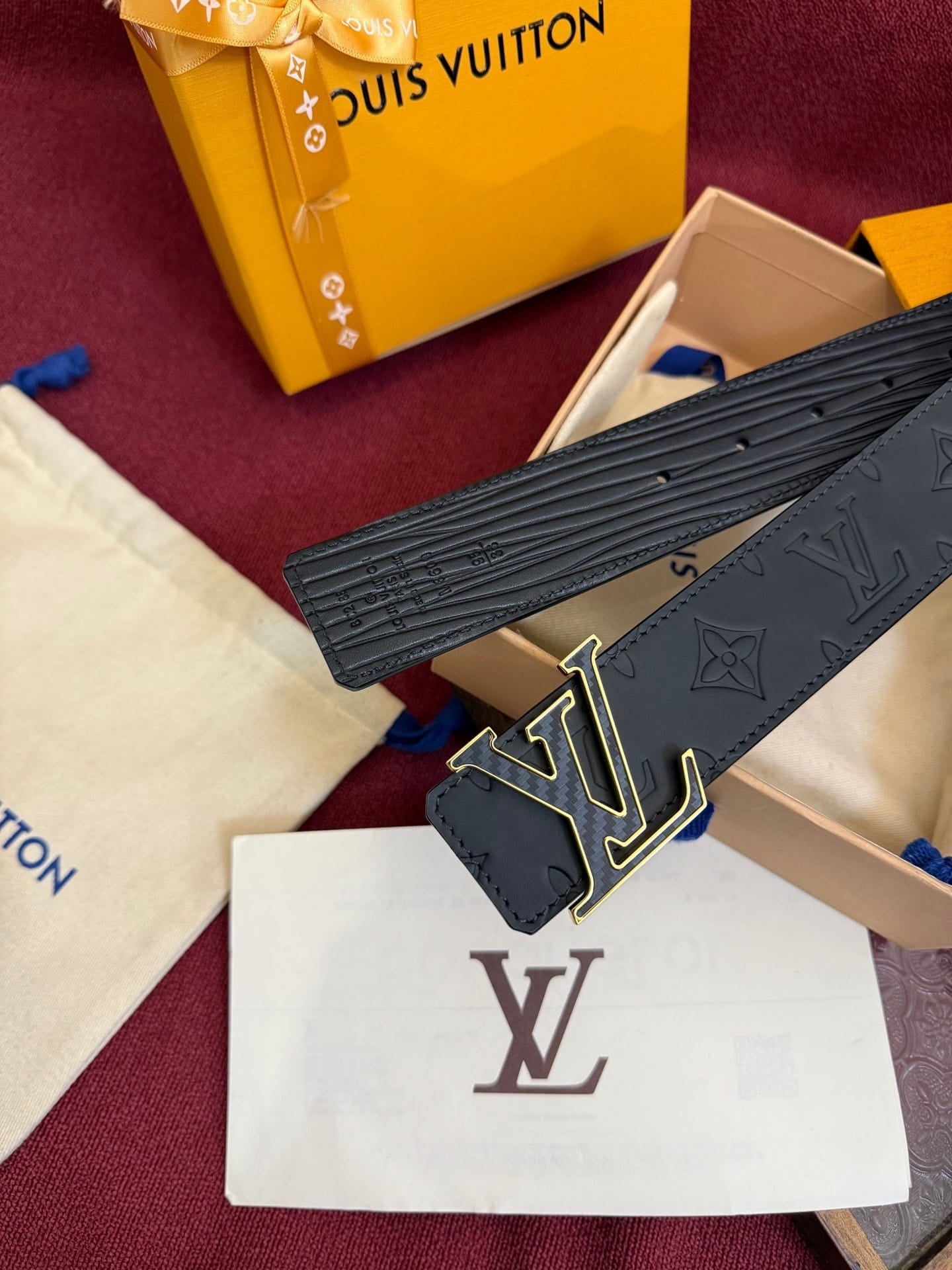 Louis Vuitton LV Black Monogram Taurillon 40mm Reversible Belt - Carbon Fiber & Gold Buckle