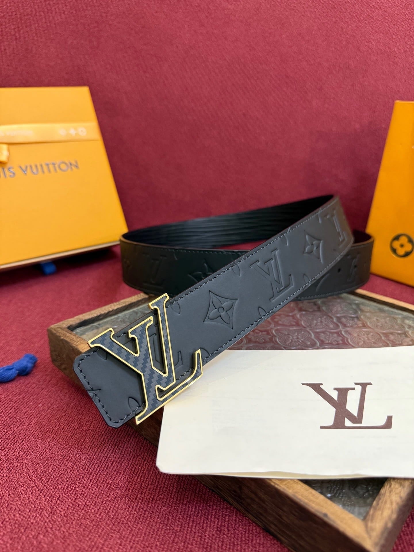 Louis Vuitton LV Black Monogram Taurillon 40mm Reversible Belt - Carbon Fiber & Gold Buckle