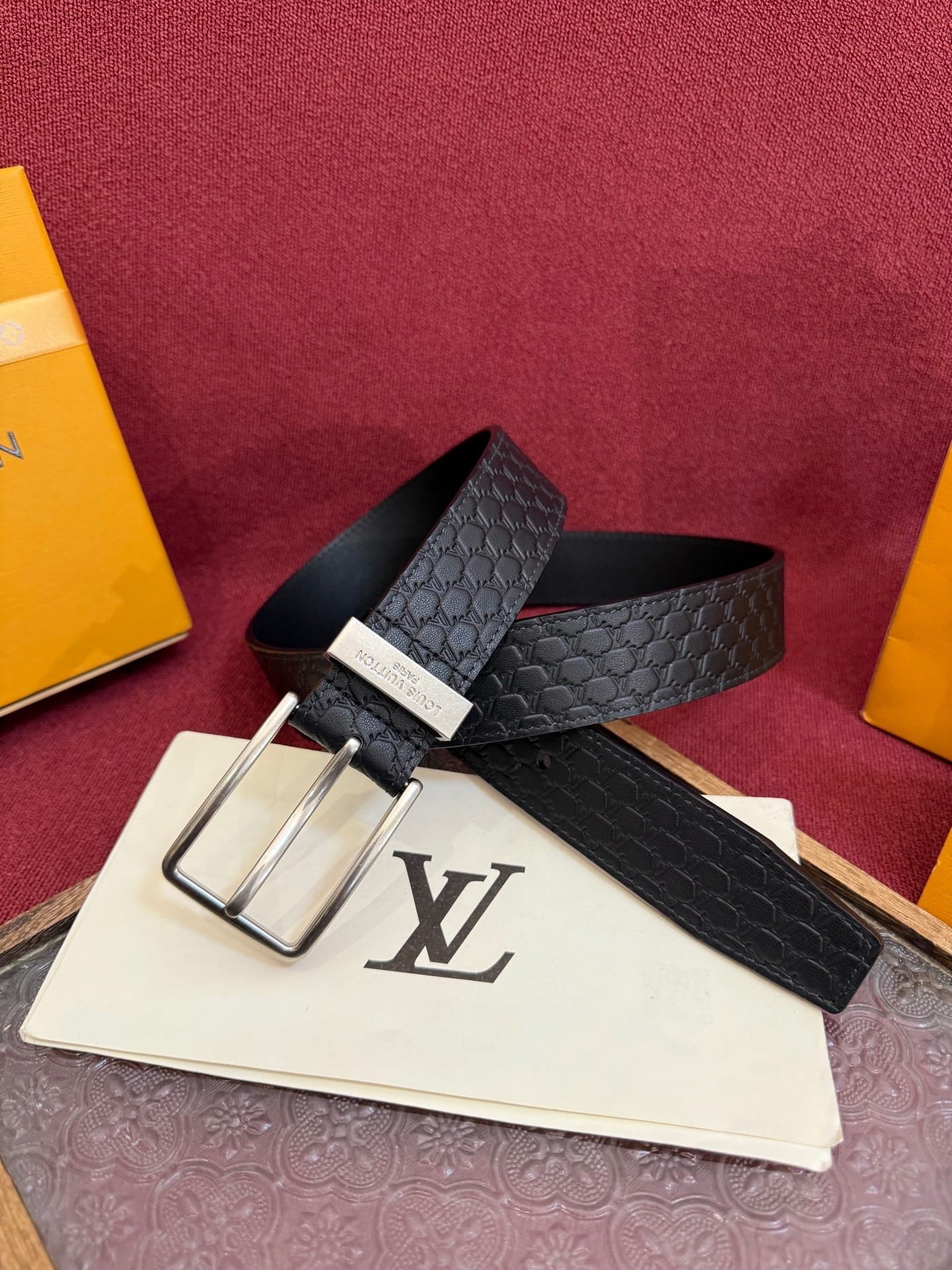 Louis Vuitton LV Black Pont Neuf 35mm Belt - Silver Buckle