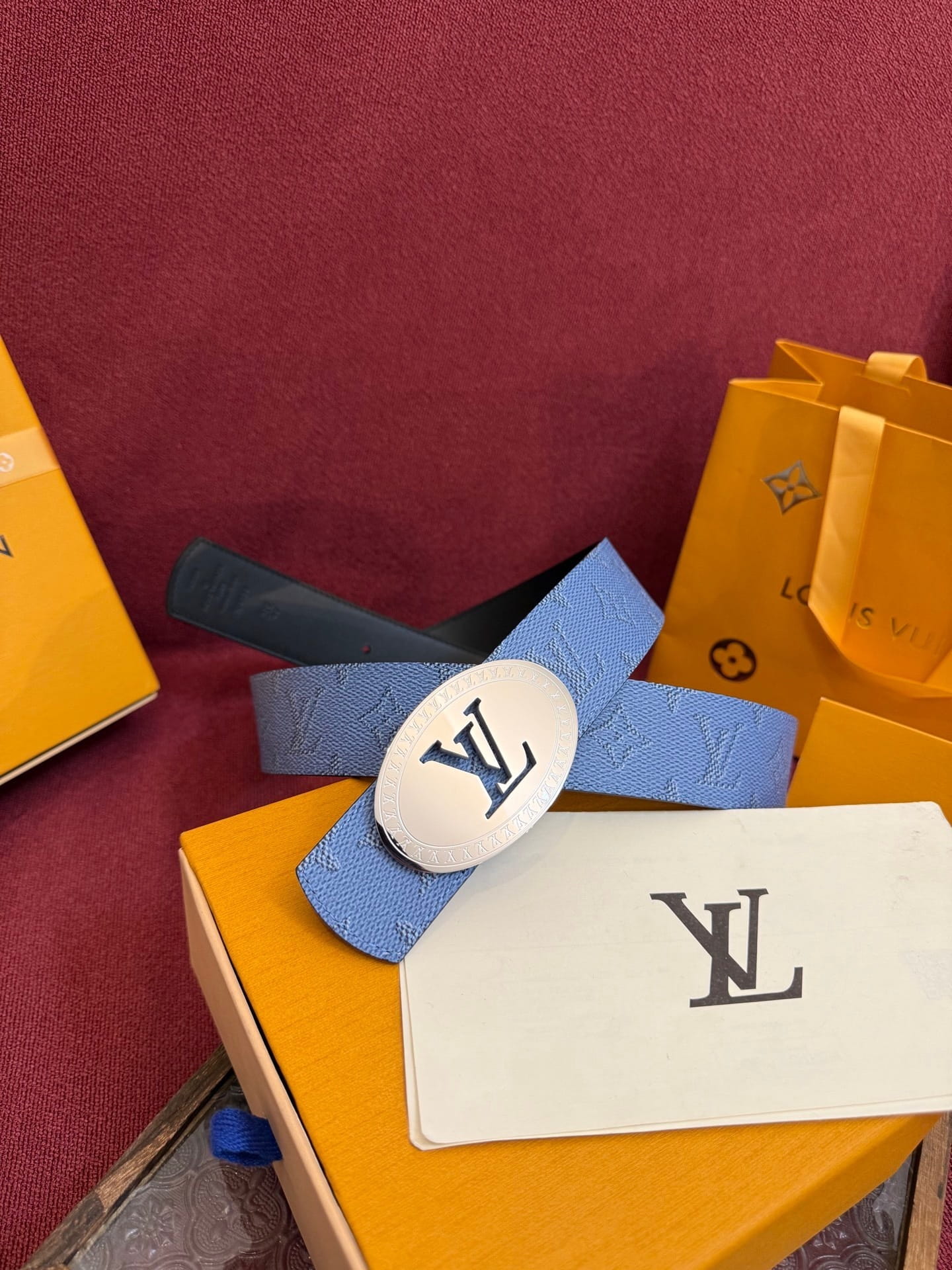 Louis Vuitton LV Blue Dimension Monogram Heritage 40mm Reversible Belt - Oval Silver Buckle