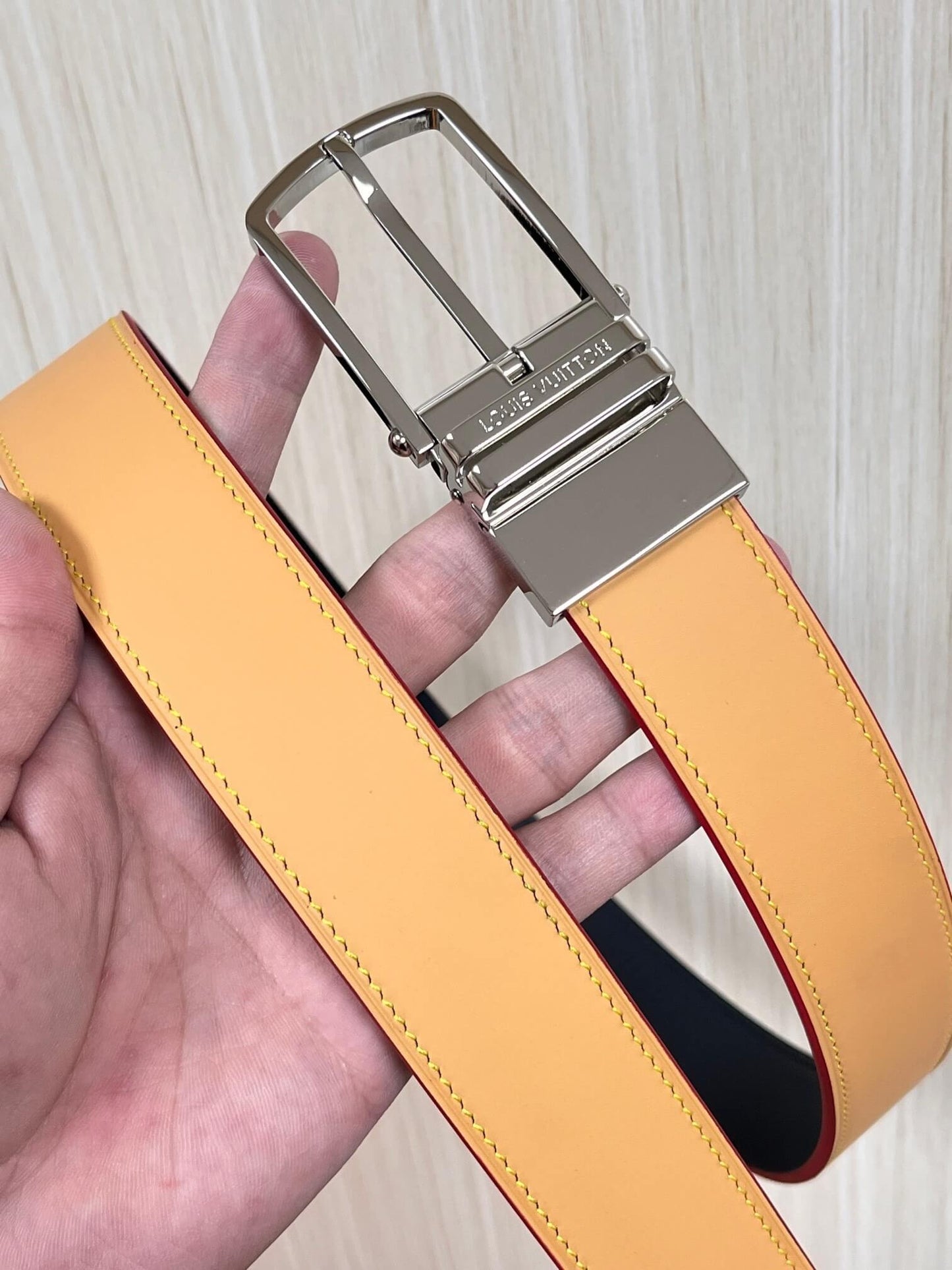 Louis Vuitton LV Corner Pin Trunk 35mm Reversible Belt Vachetta & Black Silver Buckle
