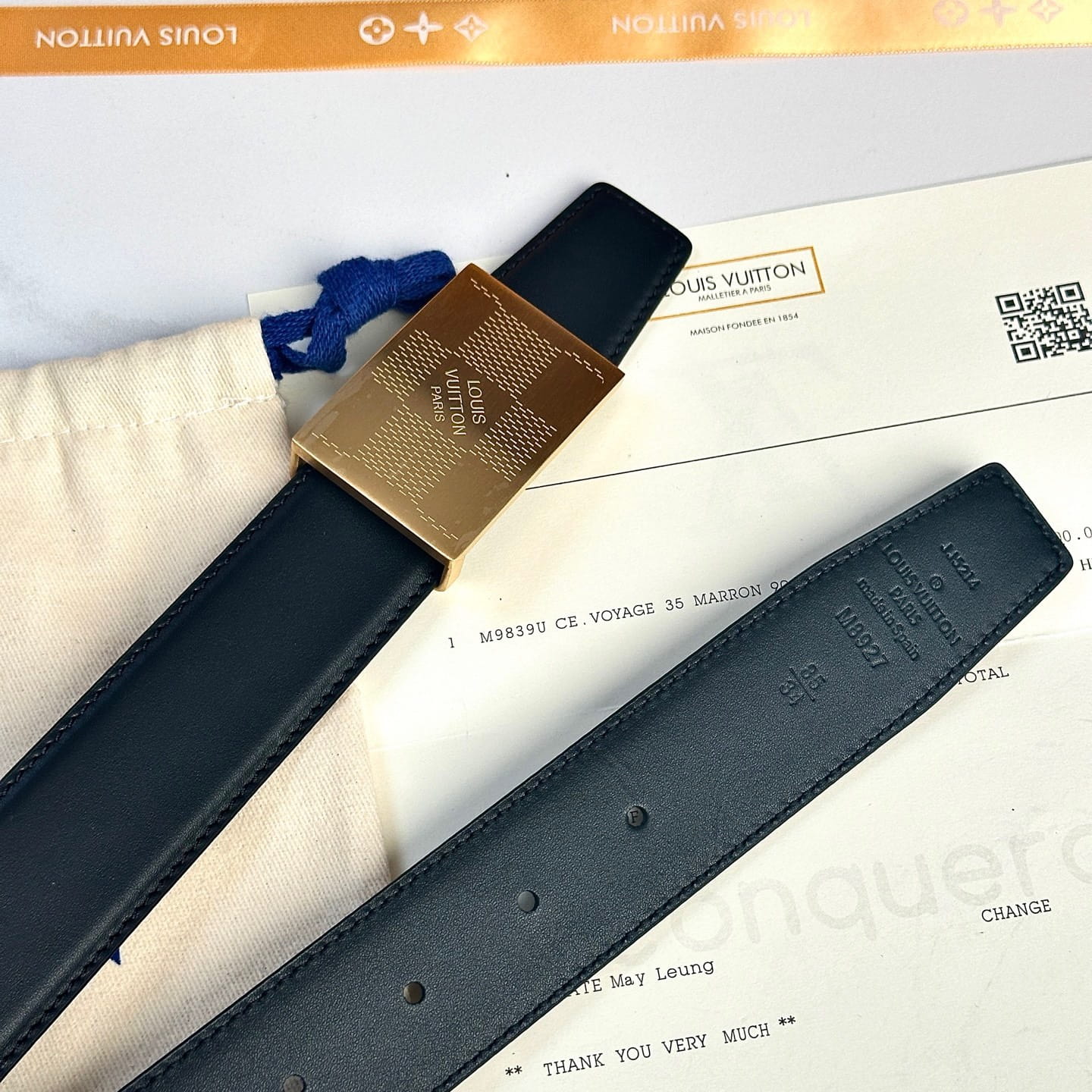 Louis Vuitton LV Damier Heritage 35mm Reversible Belt - Brushed Gold Plate Buckle