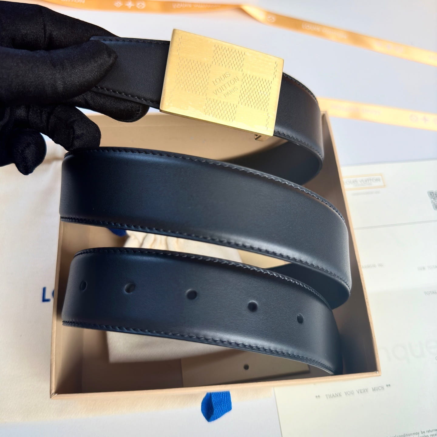 Louis Vuitton LV Damier Heritage 35mm Reversible Belt - Brushed Gold Plate Buckle