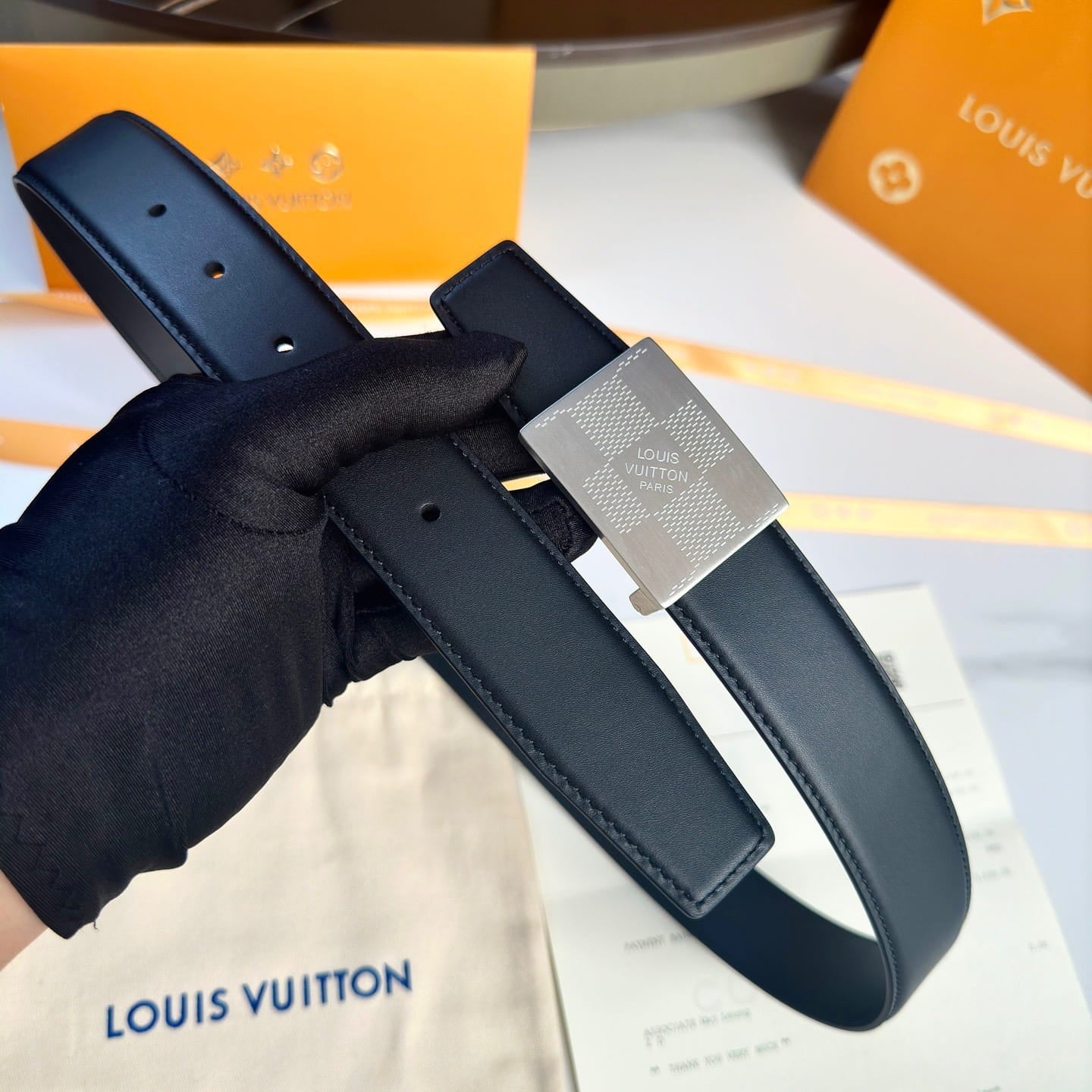 Louis Vuitton LV Damier Heritage 35mm Reversible Belt - Brushed Silver Plate Buckle