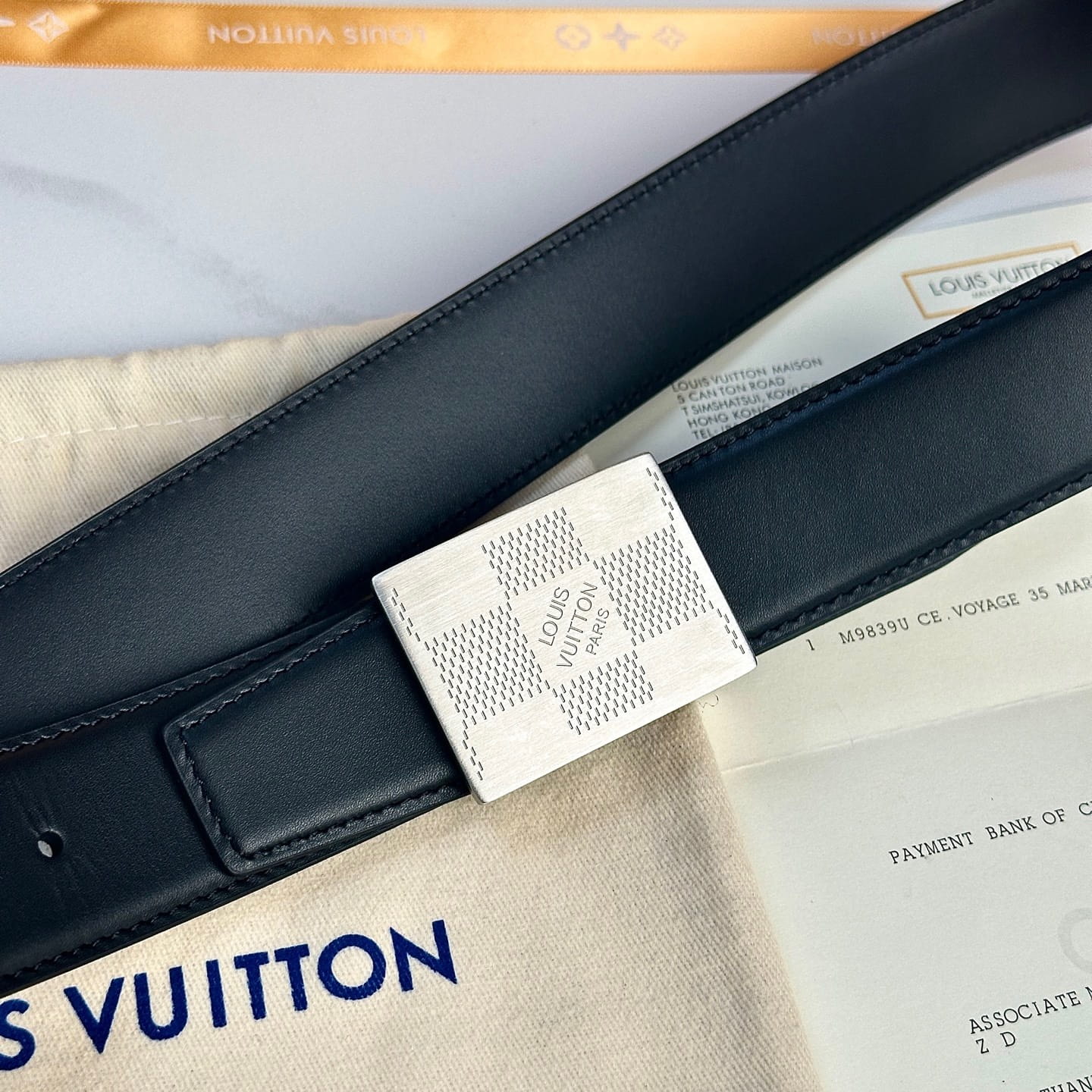 Louis Vuitton LV Damier Heritage 35mm Reversible Belt - Brushed Silver Plate Buckle