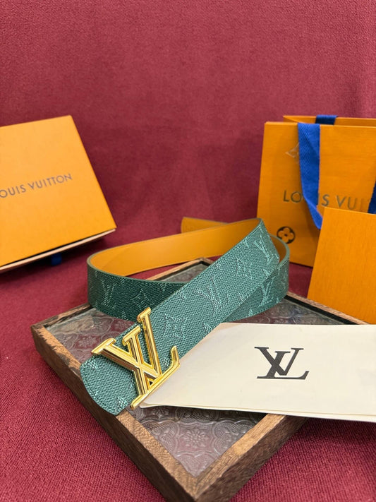 Louis Vuitton LV Dimension 40mm Reversible Monogram Leather Belt Malachite Green - Gold Buckle