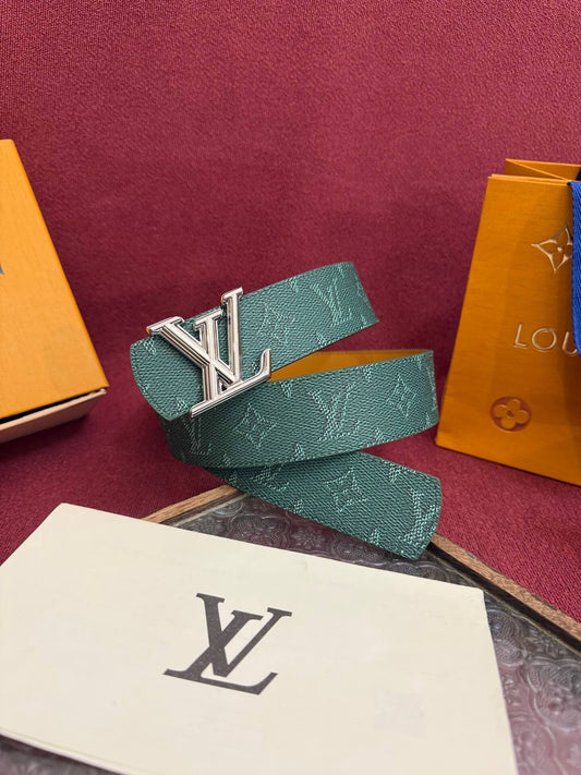 Louis Vuitton LV Dimension 40mm Reversible Monogram Leather Belt Malachite Green Silver Buckle